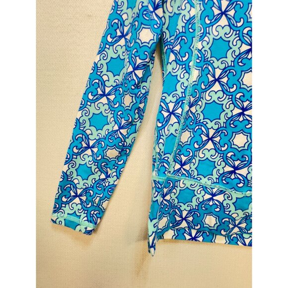 Talbots Womens Activewear Jacket Size  XS Blue White Geo Moroccan Tile Pullover - Picture 13 of 13